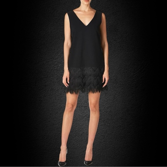 BCBGMaxAzria ‘Addilyn’ Fringe Trim Shift Dress in Black Size 6 - Picture 1 of 15